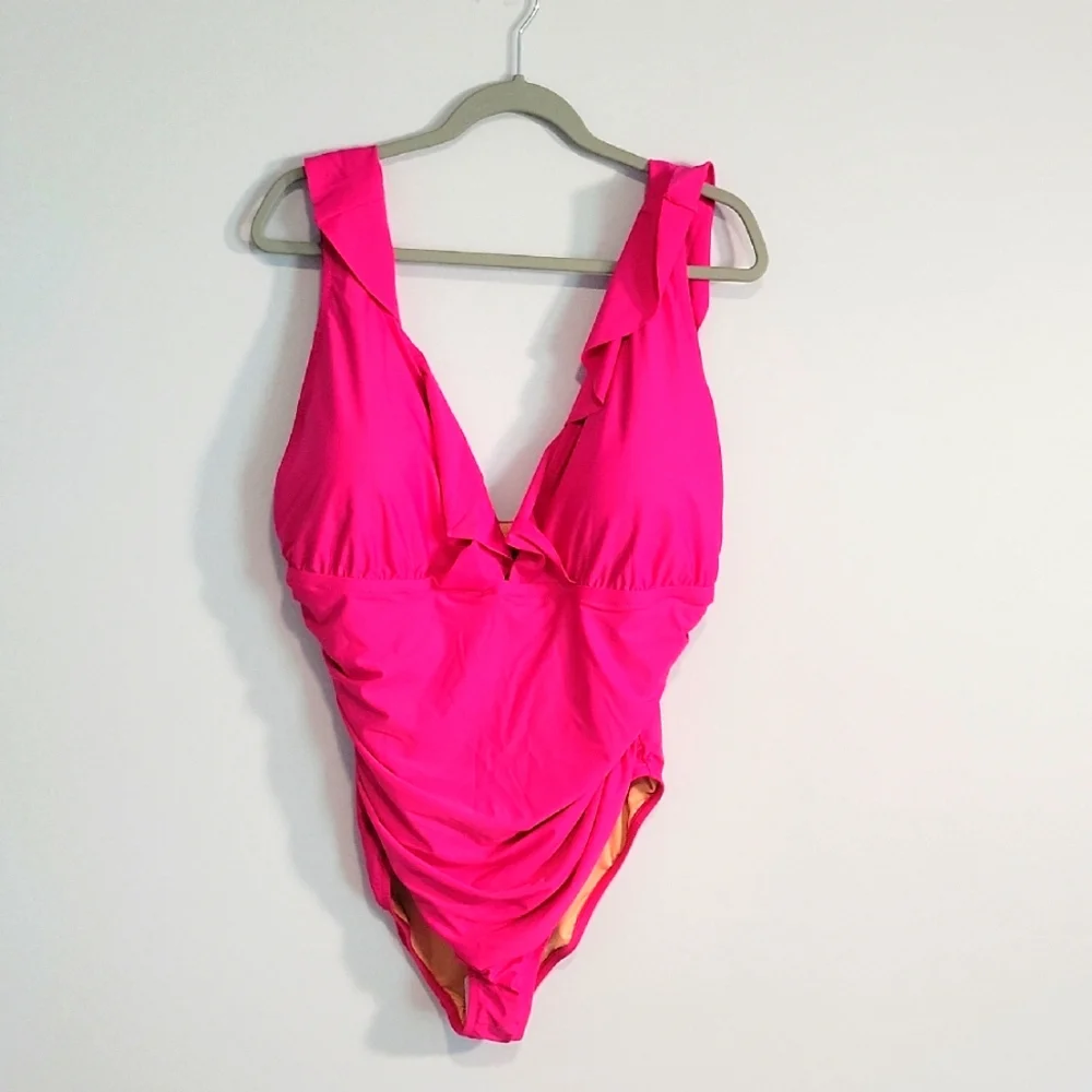 J. Crew Womens Ruched  One Piece Swimsuit Fuscia Pink Size 22 NWT